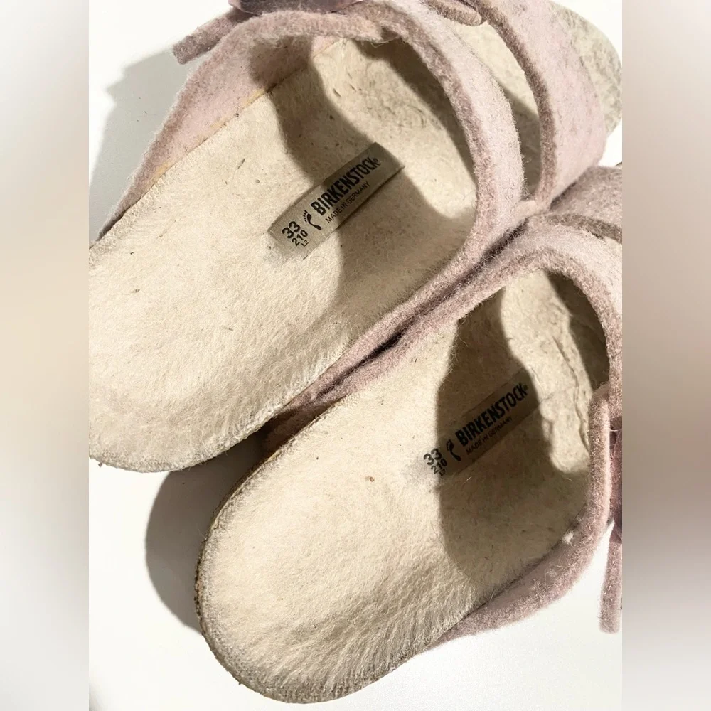 Birkenstock Arizona Kids Pink‎ Wool Felt Sherpa Sandals 33
